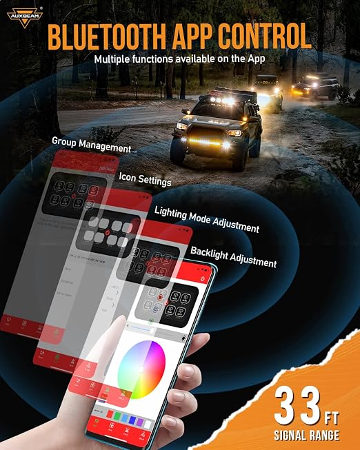 Auxbeam 8 Gang Switch Panel AR-820 Bluetooth RGB Switch Pod Automatic Dimmable - Image 4