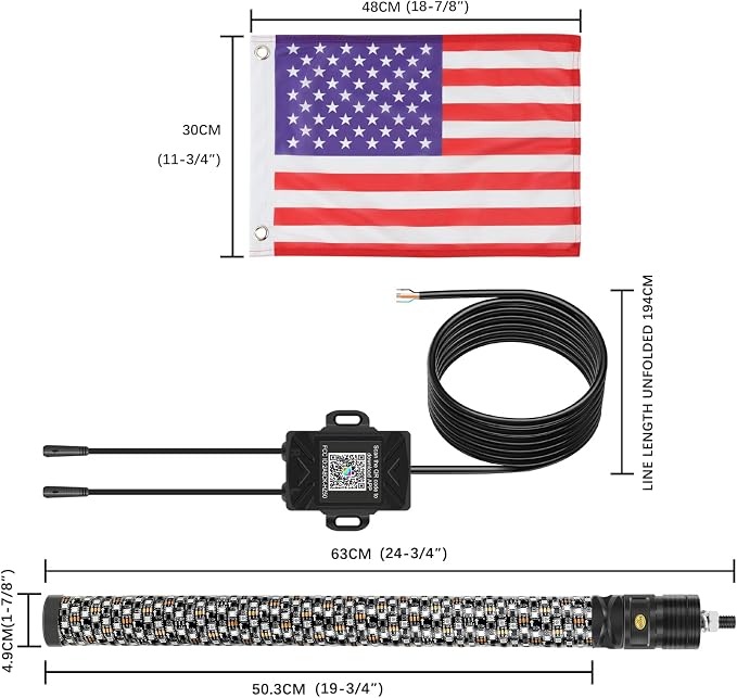 DREAMIZER 2PCS 2FT Fat Whip Lights 360°Spiral Chase Offroad Warning Lighted - Image 7