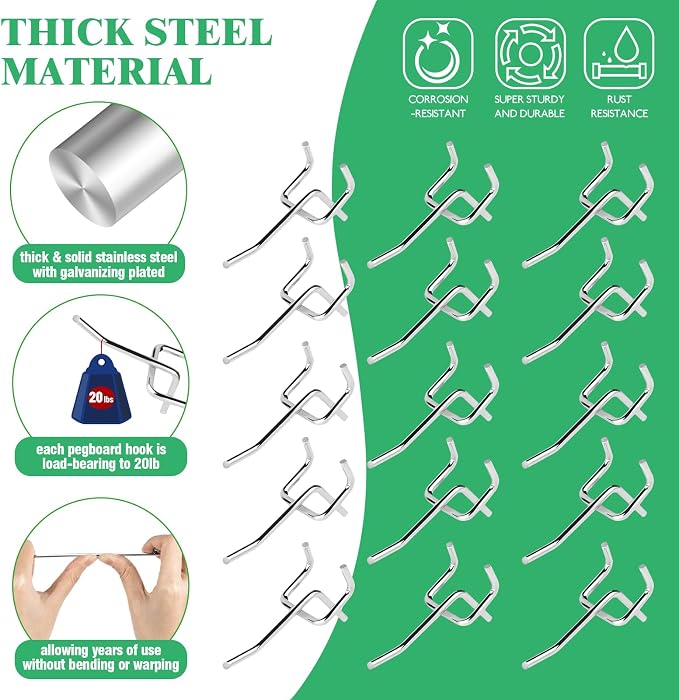 50Pcs 2"/5CM Pegboard Hooks Assortment Set, Metal Peg Board Hooks - Image 3