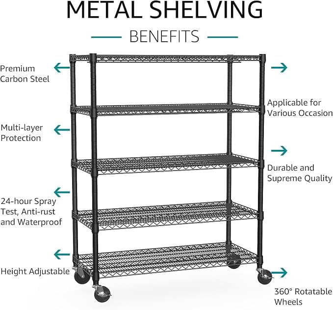 IZEUK Garage Shelving Wide Storage Shelves 5 Tier Metal Shelves Heavy Duty - Image 4