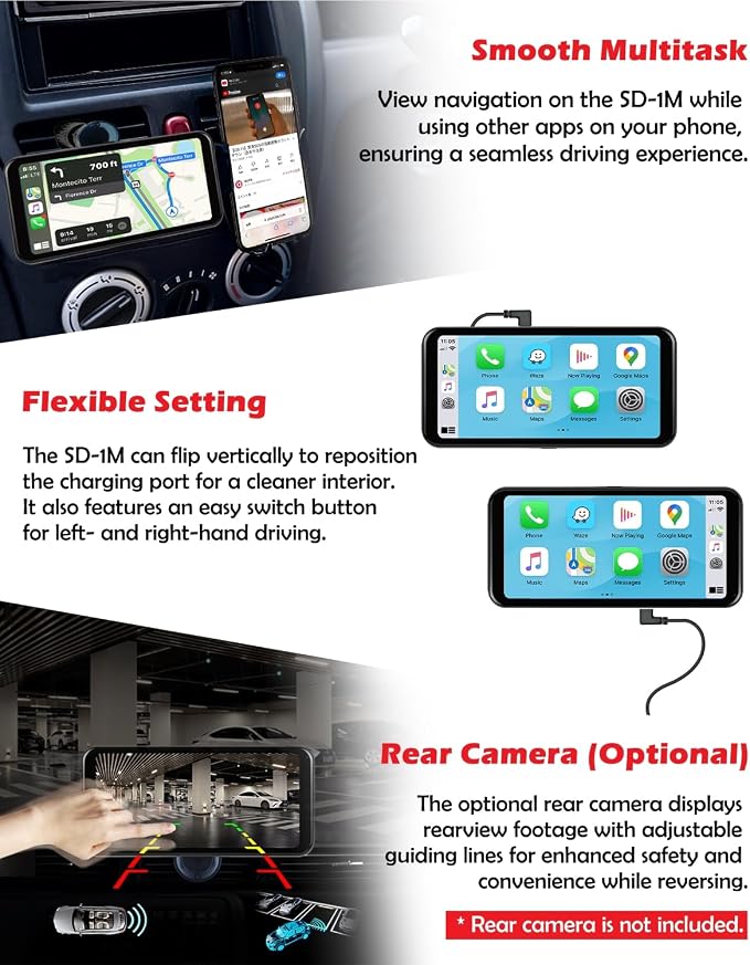 NikoMaku Wireless Carplay Screen, Portable Android Auto Car Stereo - Image 6