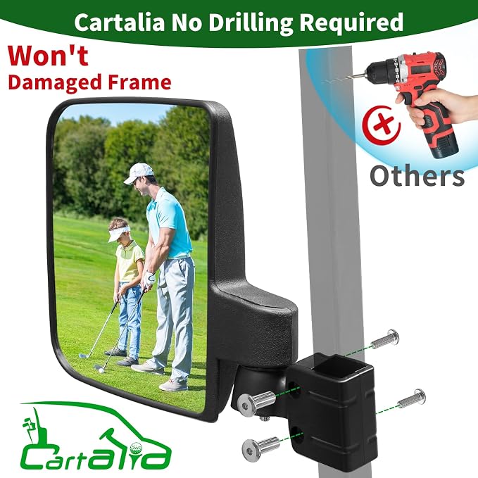 Golf Cart Side Mirrors No Drilling, Universal Folding Rear View Mirror - Image 2
