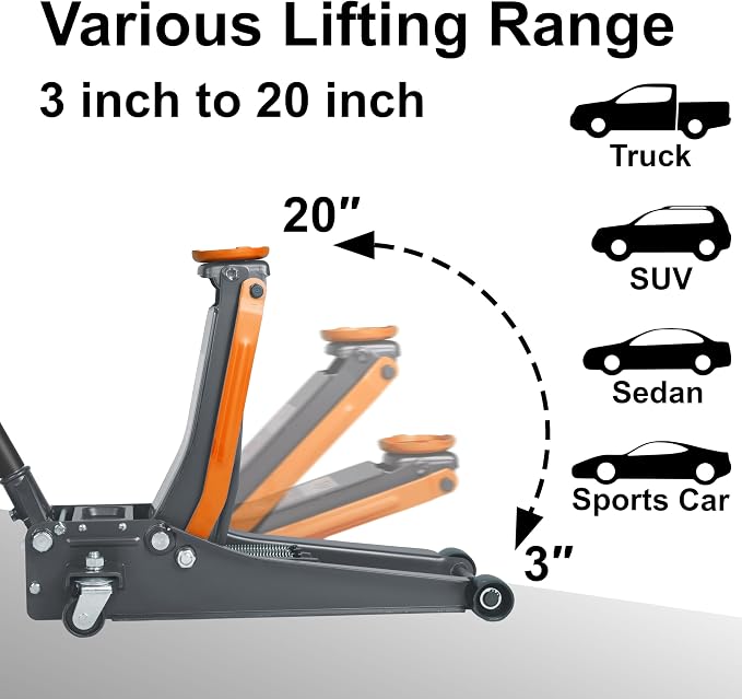 3-Ton Low Profile Hydraulic Heavy-Duty Steel Floor Jack - Image 2