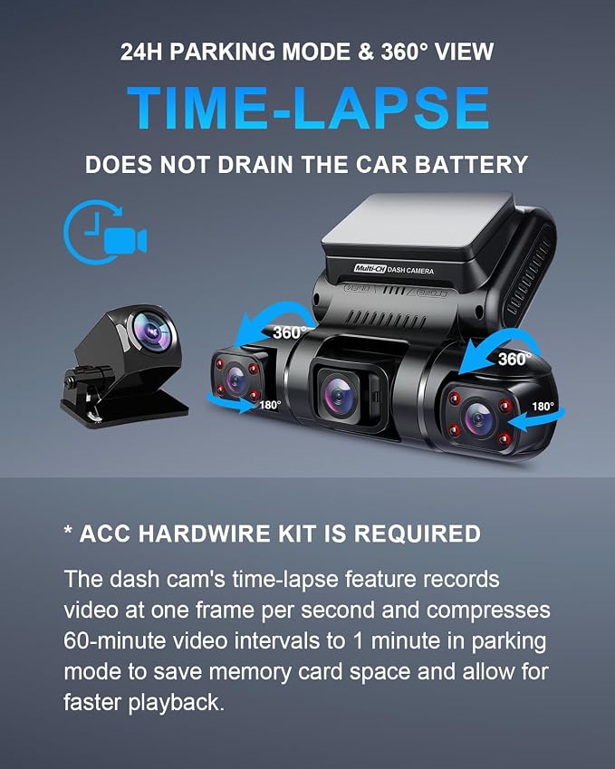 PRUVEEO 360 Degree View 4 Channel Dash Cam Front and Rear Inside Left Right - Image 5