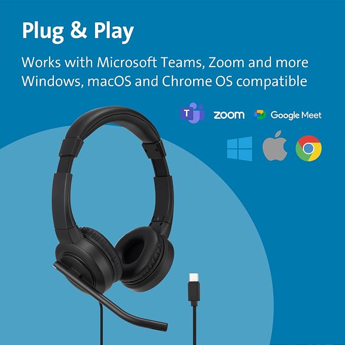 Kensington H1000 USB-C On-Ear Headset, 270° Rotating Noise-Canceling Microphone - Image 2