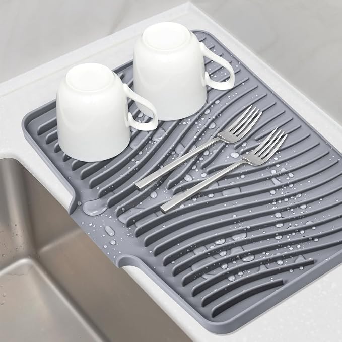 Silicone Dish Drying Mat for Kitchen Counter, Dish Drying Pad, Non-Slip Drain by TIKNIKHomeOutdoor