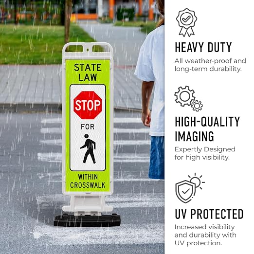 State Law Stop for Pedestrian Within Crosswalk MUTCD R1-6a Sign, Double Sided - Image 6