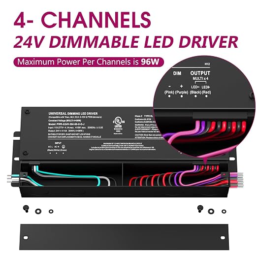 EMITEVER 384W Dimmable LED Driver, 24V 5-in-1 Dimmable Power Supply, 4-Channels - Image 2