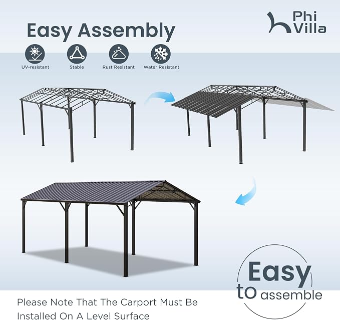 PHI VILLA 10 x 20 ft Carport Metal Carports - Image 4