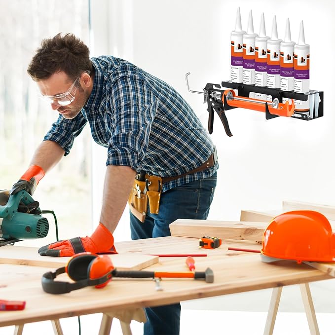 Siligun Caulking Gun Rack, Grease Gun Holder, Wall Mount Silicone Caulking Tools - Image 6