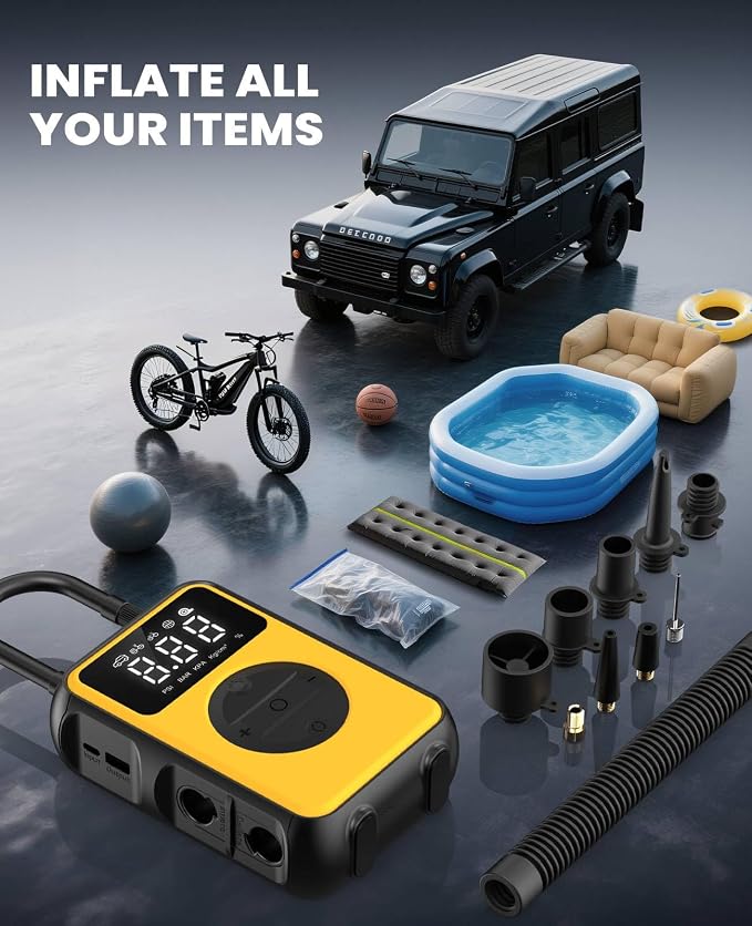 Tire Inflator Portable Air Compressor, Dual Pressure-150PSI High Pressure Mode - Image 4