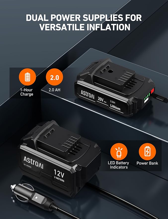 AstroAI C2 Cordless Tire Inflator Air Compressor 20V Rechargeable Battery - Image 5