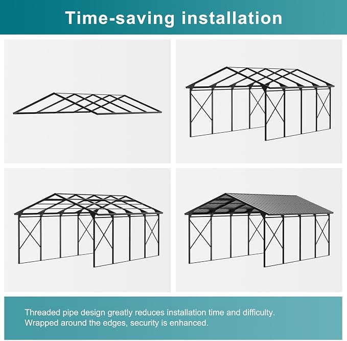 Kullavik 22x12x10 FT Metal Carport, Heavy Duty Carport Canopy - Image 8