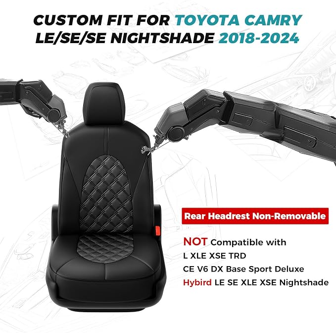 for Toyota Camry Seat Covers LE SE SE Nightshade 2018 2019 2020 2021 2022 2023 - Image 2