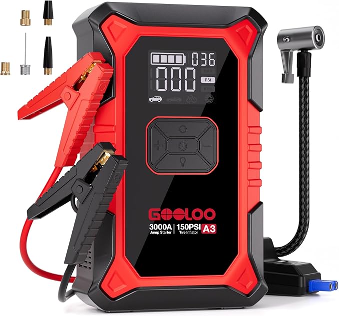 GOOLOO A3 Jump Starter with Air Compressor, 3000A Portable Car Battery Booster by GOOLOO