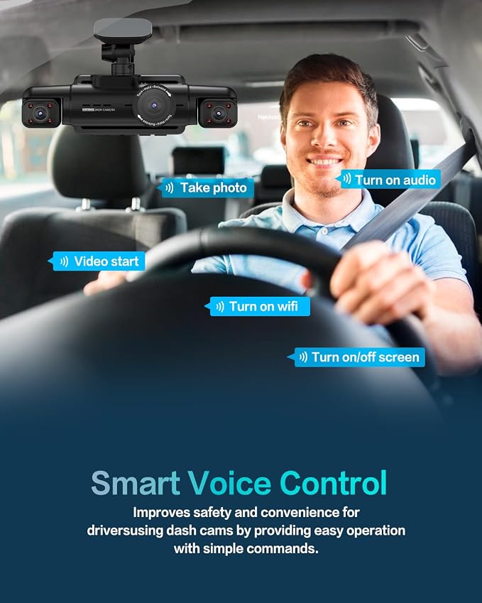 AI Dash Cam Front Rear Inside, 4 Channel 3k+1080P*3 Dashcam - Image 6