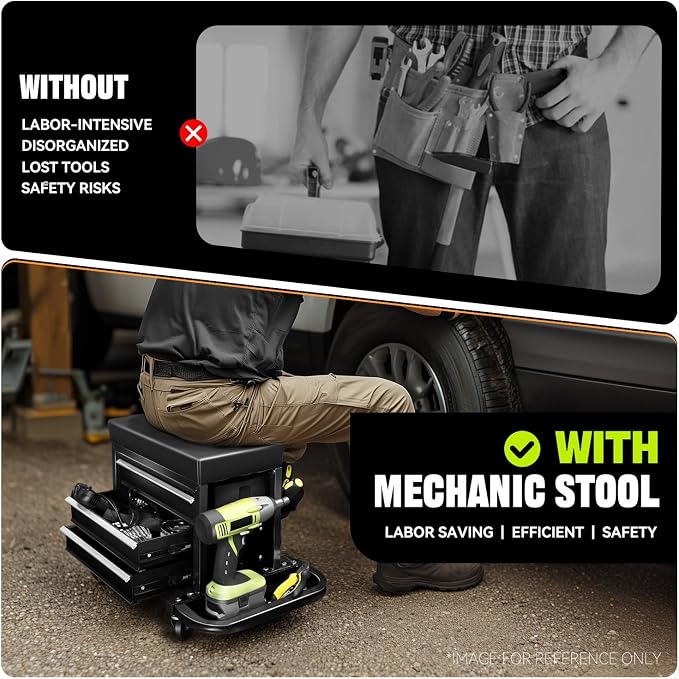 Auto Dynasty 3-Drawer Mechanic Rolling Seat, 350 LBS Capacity Roller Garage - Image 6