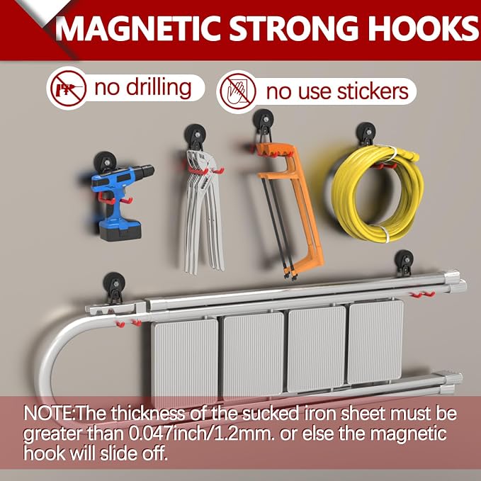 3-H Heavy Duty Magnet Garage Hooks 4 Pack, Extra Large Strong Magnetic Hooks - Image 6
