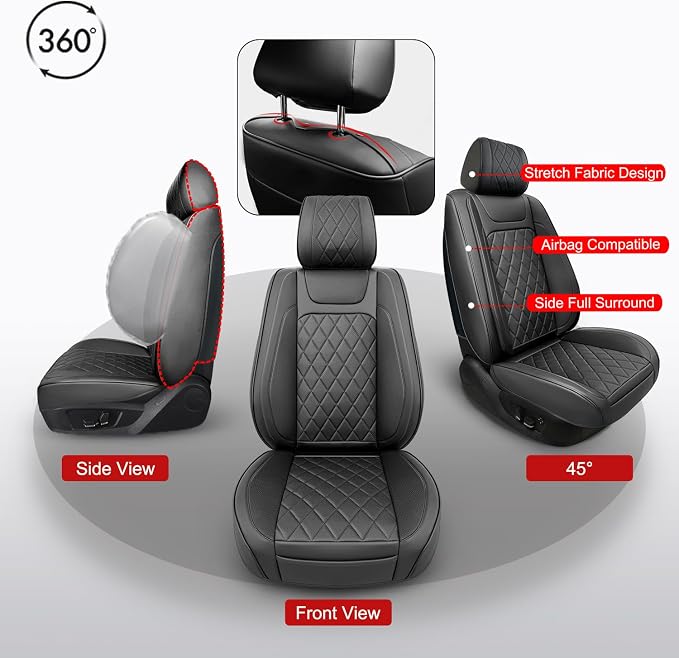 Leather Car Seat Covers Full Set, Unique Rear Design Easy to Install Car Seat - Image 3