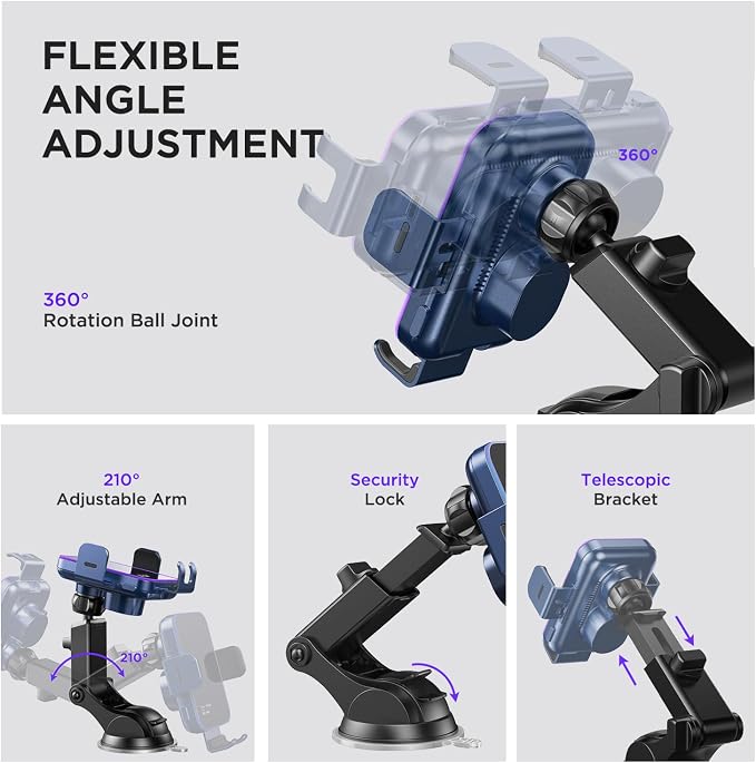 Wireless Car Charger, 【7 Colored LED Backlit】15W Auto Clamping Car Charger - Image 7