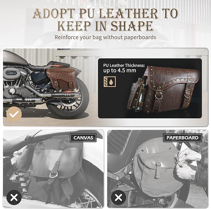 NICECNC Motorcycle Saddle Bags, PU leather Motorcycle Saddlebags, Reinforced - Image 3