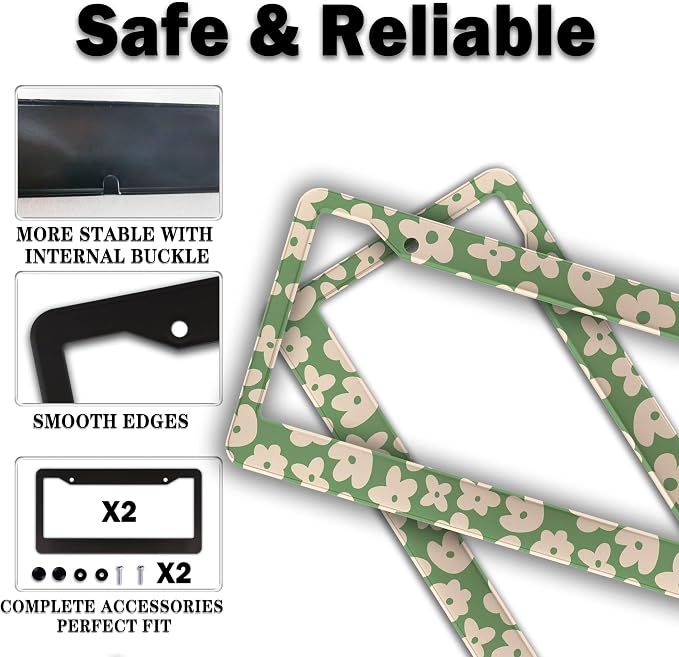 License Plate Holder Multicolor License Plate Frames Vintage Groovy Flowers - Image 4