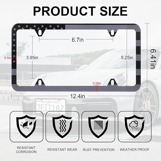 LivTee American Flag License Plate Frames, 4 Holes Stainless Steel License - Image 3