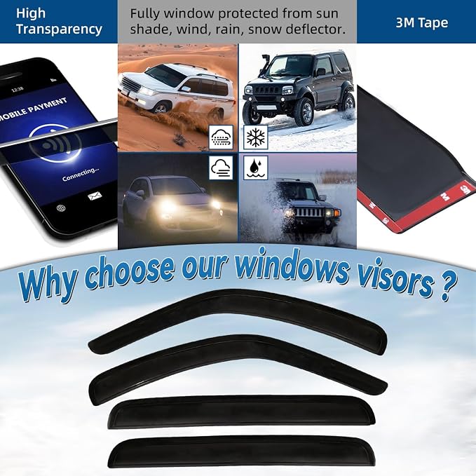 4pcs Front+Rear Smoke Tint Sun/Rain Guard Outside Mount Tape-On Vent Window - Image 2