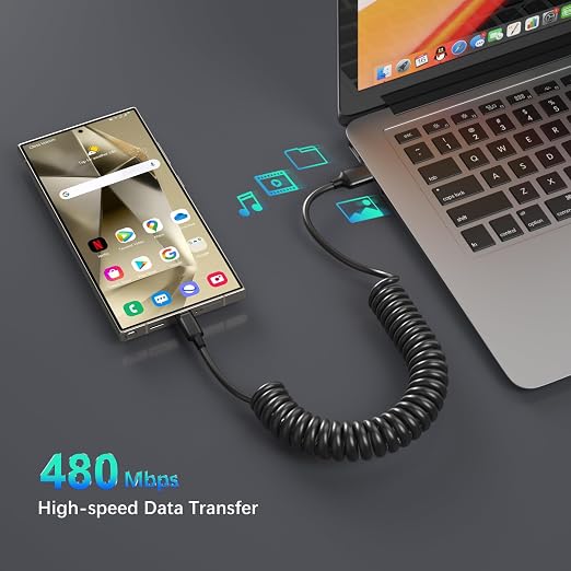USB to USB C Cable Coiled Car Charger, C Charger Fast Charging Cord 3ft - Image 6