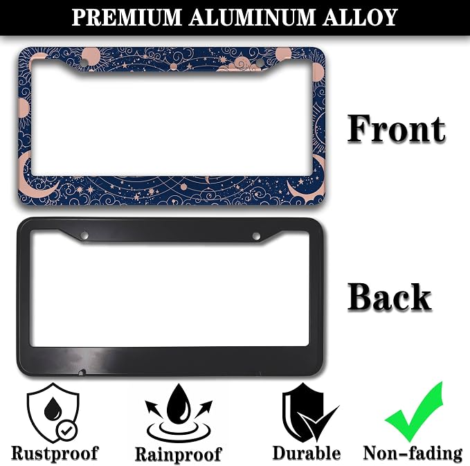 License Plate Frames for Women Blue License Plate Holder for Men Moon Sun - Image 3