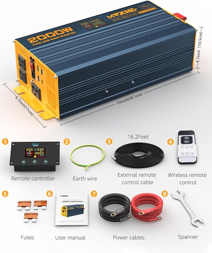 2000W Pure Sine Wave Power Inverter DC 12V to 110V 120V AC - Image 9
