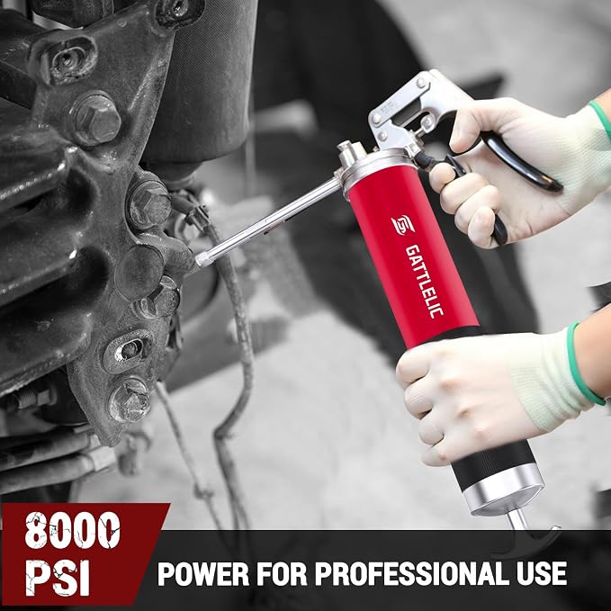 Heavy Duty Grease Gun Kit, 8000 PSI Professional Pistol Grip 14 oz Load - Image 2