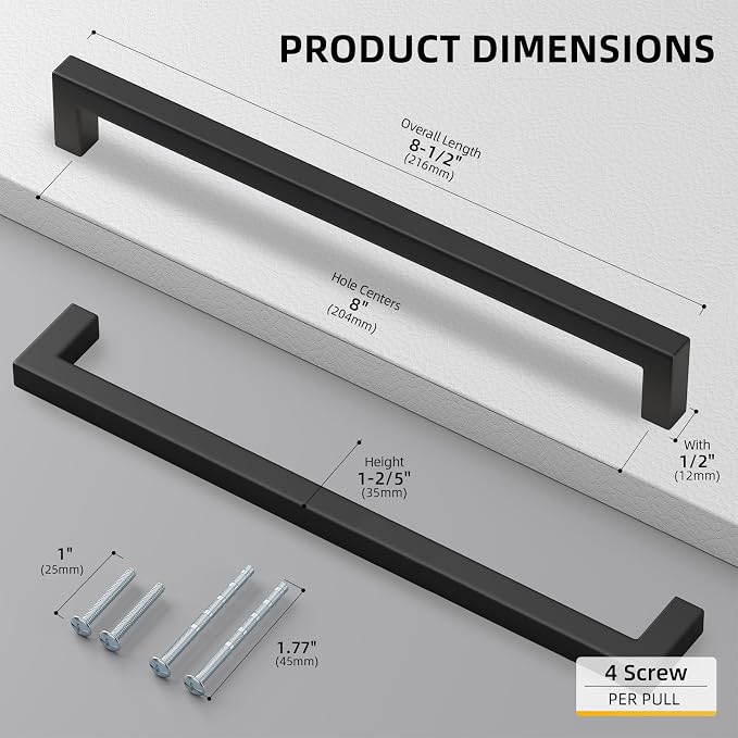 goldenwarm 10Pack 8INCH Matte Black Cabinet Pulls Kitchen Hardware, 204mm - Image 2