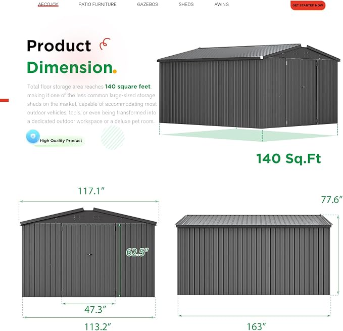 AECOJOY Shed 10' x 14' Storage Shed, Outdoor Storage Sheds & Outdoor Storage - Image 3