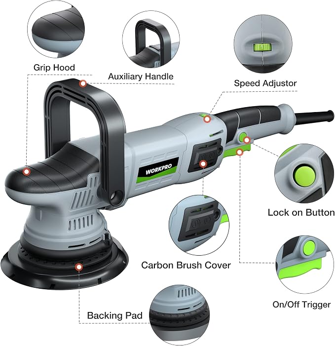 WORKPRO Buffer Polisher, 6-inch 1080W Dual Action Random Orbital Polish Kit - Image 2