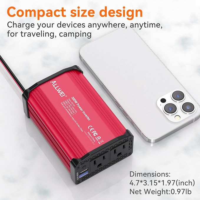 300W Car Power Inverter 12v to 110v, Car Plug in Adapter Outlet - Image 7