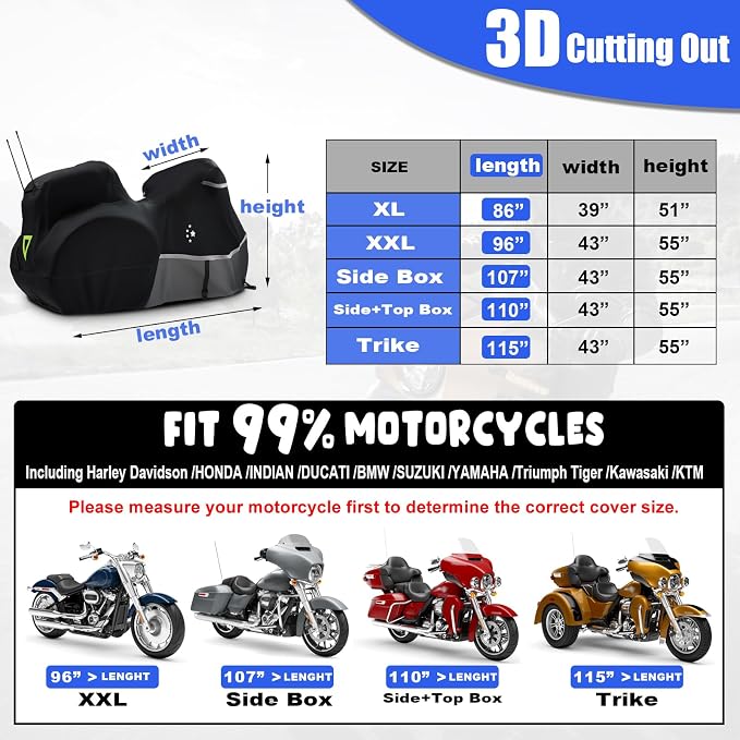 Motorcycle Cover with Side+Top Box Heavy Duty 420D Waterproof - Image 6