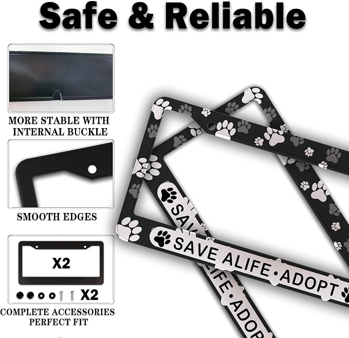 License Plate Holder Black and White License Plate Frames Save a Life Adopt - Image 4