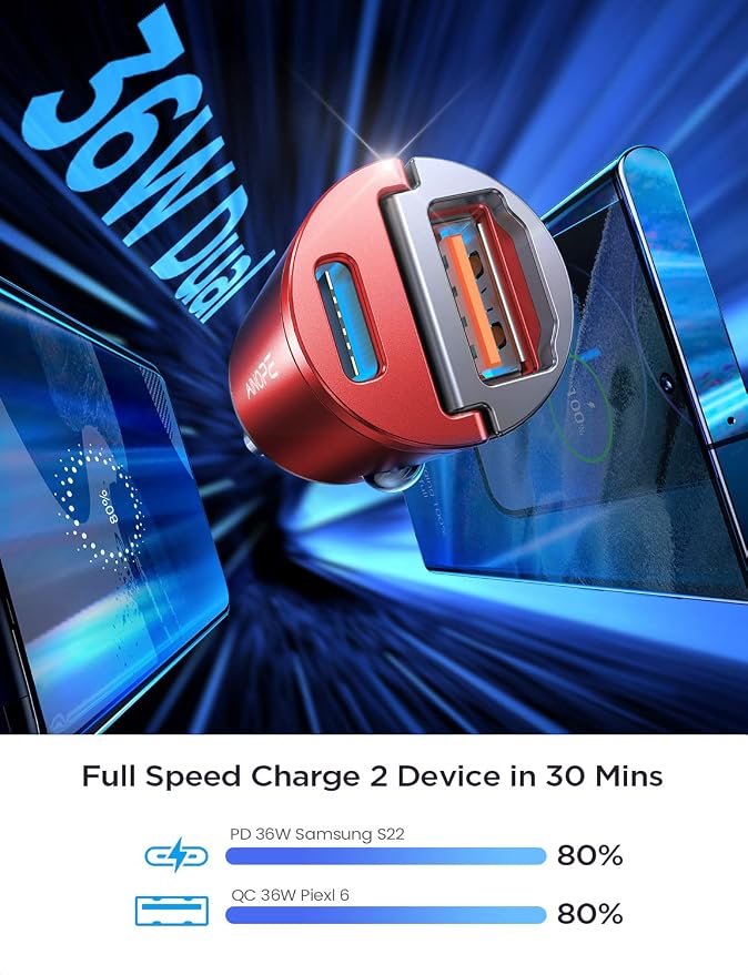 AINOPE 90W Super Fast Car Charger, Invisible USB C 45W Car Charger Fast - Image 4