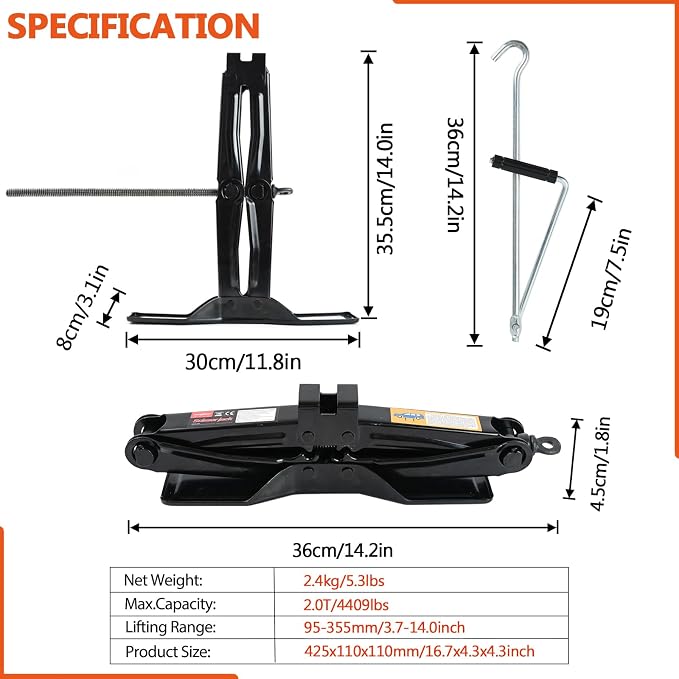 Car Jack Kit Scissor Jack for Car-2Ton, Portable Jack Tire Change Kit Deal for - Image 4
