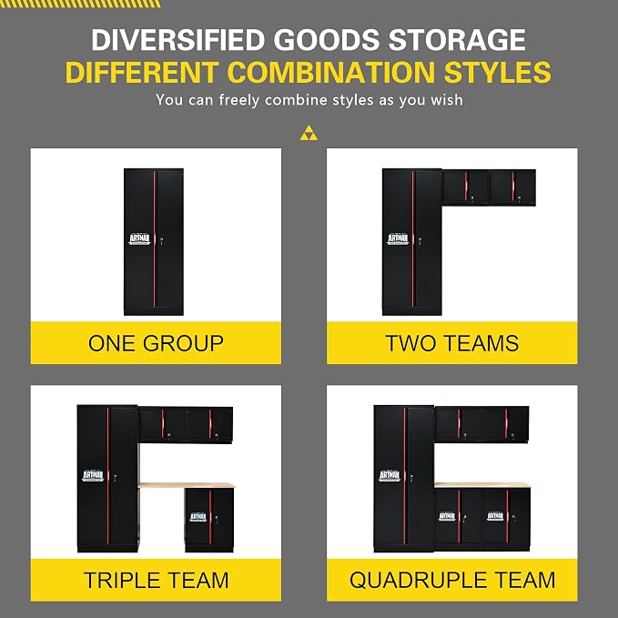 Garage Storage Cabinets System, 6-Pcs Workshop Cabinet Set in Black and Red - Image 9