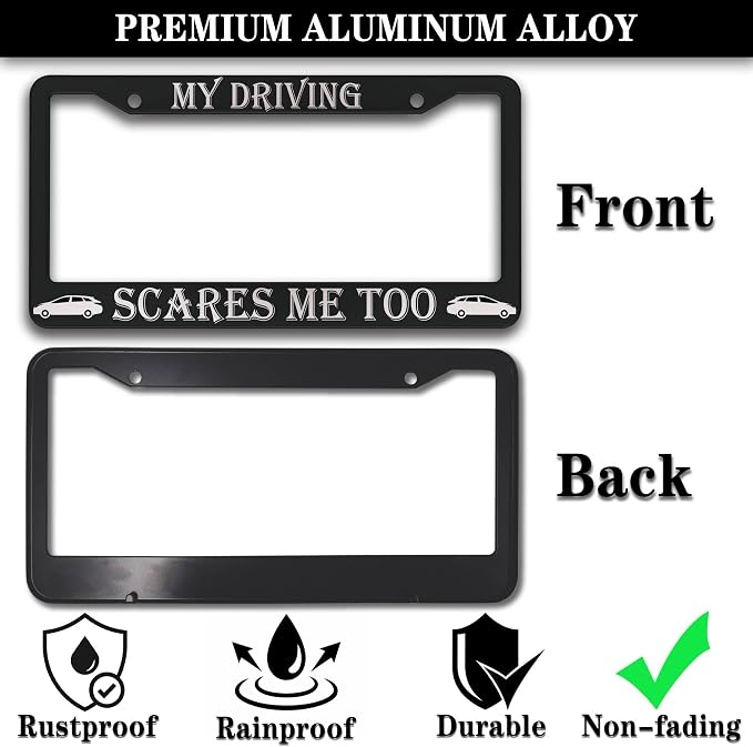 Fun License Plate Frame Cover Black and White License Plate Frames My Driving - Image 3