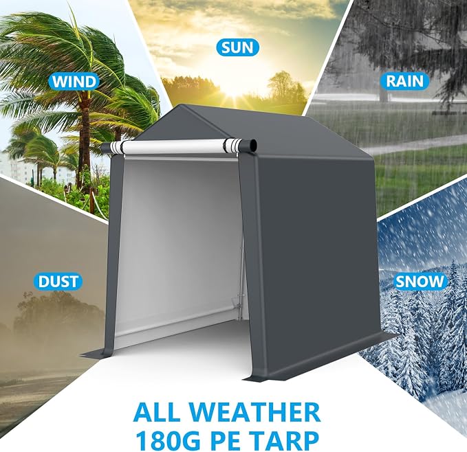 6x8FT Outdoor Storage Shelter Carport, Portable Shelter Heavy Duty Storage Shed - Image 3