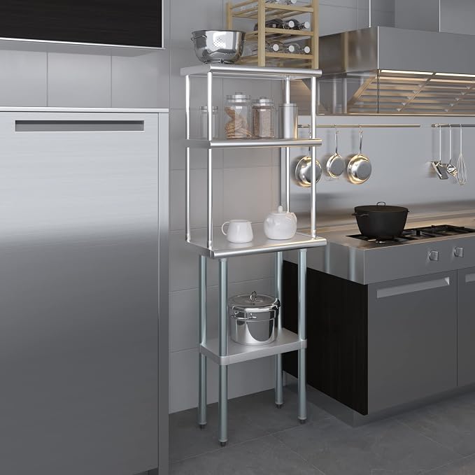 Amgood Stainless Steel Work Table Double Tier Overshelf | NSF - Image 8