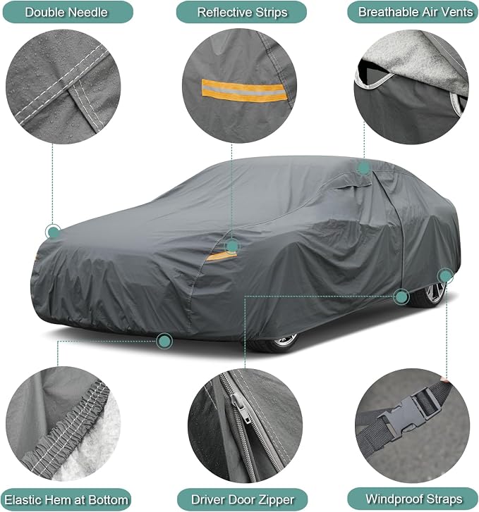 16 Layers Car Cover for Coupe Sports Sedan Waterproof All Weather, Universal - Image 3