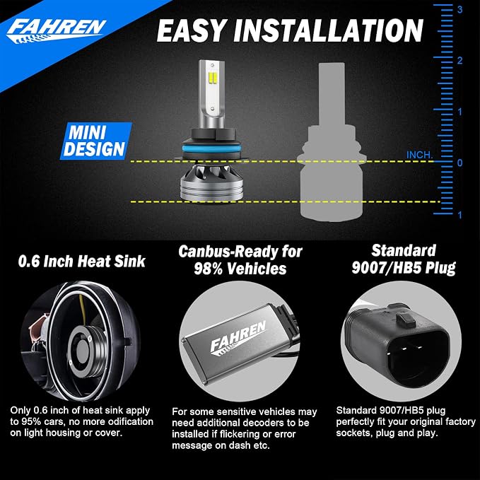 FAHREN 9007 LED Bulb, 33000LM Super Bright, 6500K Cool White, HB5 Driving Bulbs - Image 5