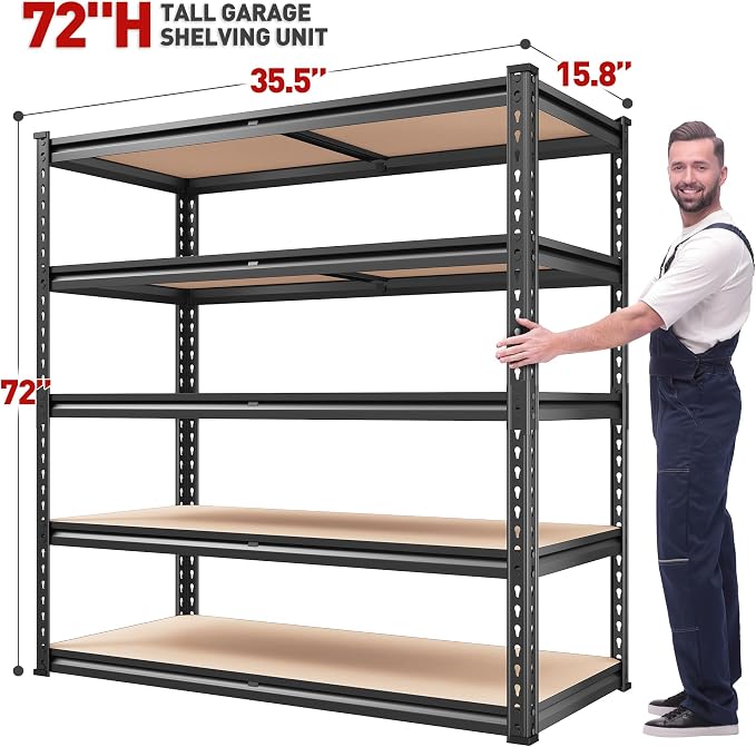 REIBII 2000LBS Garage Shelving Heavy Duty 72''H Storage Shelves 5 Tier Heavy - Image 3