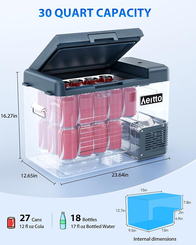 Aeitto 12 Volt Car Refrigerator 30Quart Car Fridge Freezer Electric Cooler - Image 4