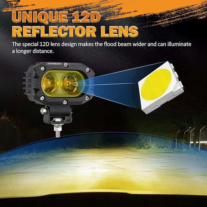 Auxbeam 4 Inch LED Amber Pod Light, 5050 Driving Light 60W Yellow Flood Beam - Image 2