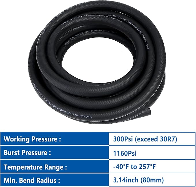 LokoCar 5/16" ID Fuel Hose Line Push Lock NBR Rubber SAE 30R7 300PSI 25ft Black - Image 6